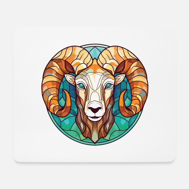 Widder, farbenfrohe Aquarell-Tierhaustier-Illustration - Mousepad (Querformat) - Weiß
