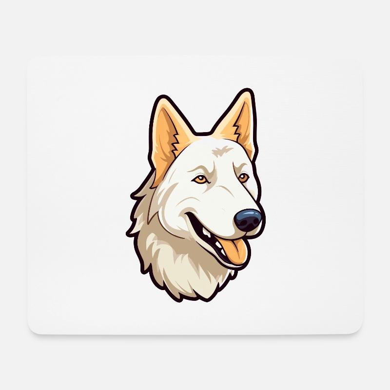 Weißer Schäferhund Rasse Cartoon Kawaii Illustrati - Mousepad (Querformat) - Weiß