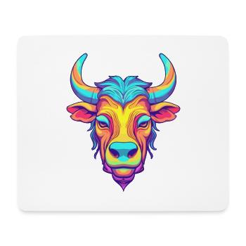 Bull Colorful Watercolor Cartoon Kawaii Animal - Mouse Pad (horizontal) - white - Front