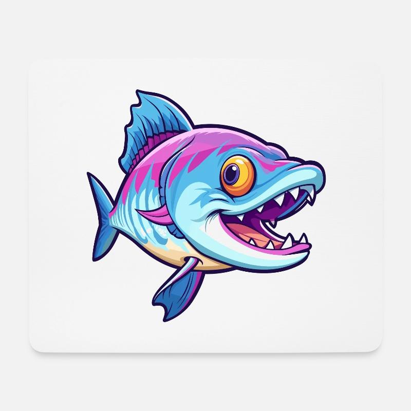 Barracuda Bunte Aquarell-Karikatur Kawaii Anima - Mousepad (Querformat) - Weiß
