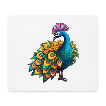 Peacock Colorful Watercolor Cartoon Kawaii Animal - Mouse Pad (horizontal) - white - Front