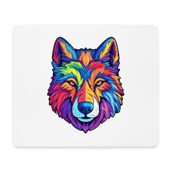 Wolf Colorful Watercolor Cartoon Kawaii Animal - Mouse Pad (horizontal) - white - Front