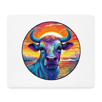 Bull Colorful Watercolor Cartoon Kawaii Animal - Mouse Pad (horizontal) - white - Front