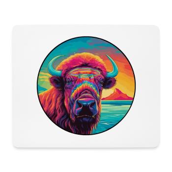 Buffalo Colorful Watercolor Cartoon Kawaii Animal - Mouse Pad (horizontal) - white - Front