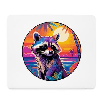 Raccoon Colorful Watercolor Cartoon Kawaii Animal - Mouse Pad (horizontal) - white - Front