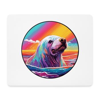 Walrus Colorful Watercolor Cartoon Kawaii Animal - Mouse Pad (horizontal) - white - Front