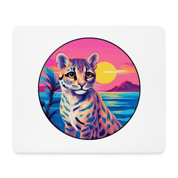 Ocelot Colorful Watercolor Cartoon Kawaii Animal - Mouse Pad (horizontal) - white - Front