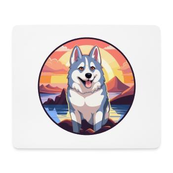 Husky Dog Colorful Watercolor Cartoon Kawaii Pet - Mouse Pad (horizontal) - white - Front