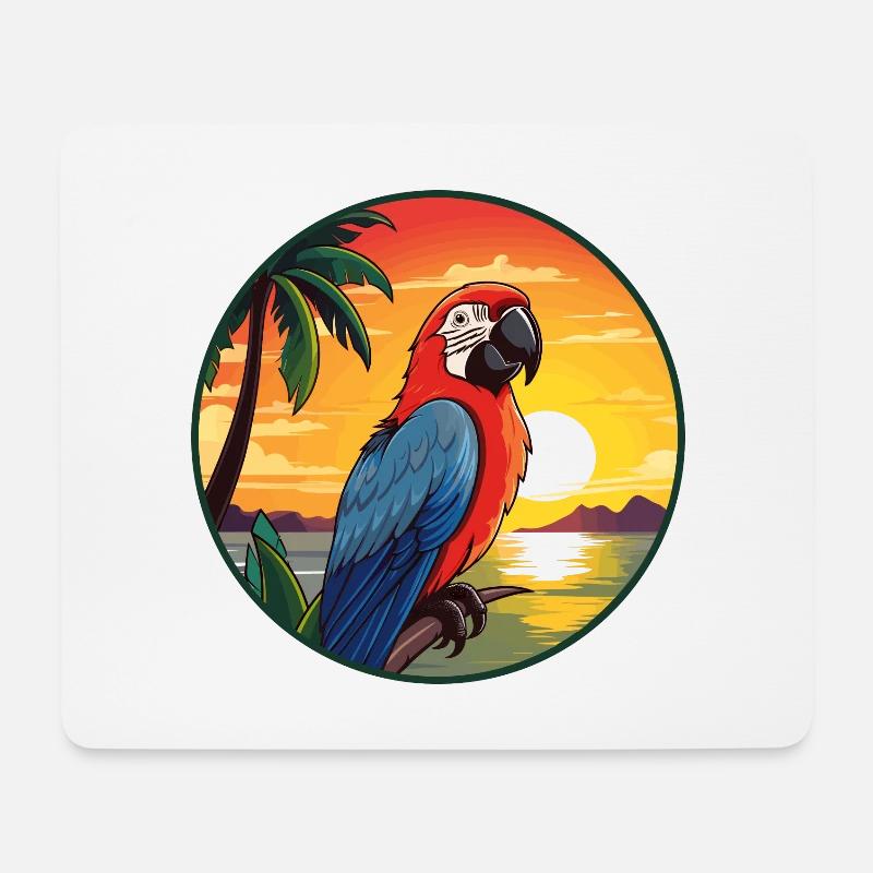 Papagei buntes Aquarell Cartoon Kawaii Tier - Mousepad (Querformat) - Weiß