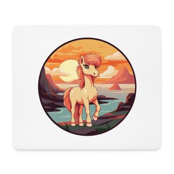 Poney Aquarelle Colorée Dessin Animé Kawaii Animal - Tapis de souris (format paysage) - blanc - Devant