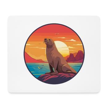 Lion de mer coloré aquarelle dessin animé kawaii animal - Tapis de souris (format paysage) - blanc - Devant