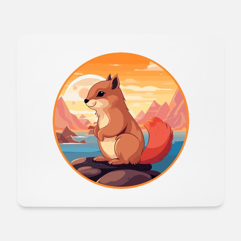 Eichhörnchen buntes Aquarell Cartoon Kawaii Tier - Mousepad (Querformat) - Weiß