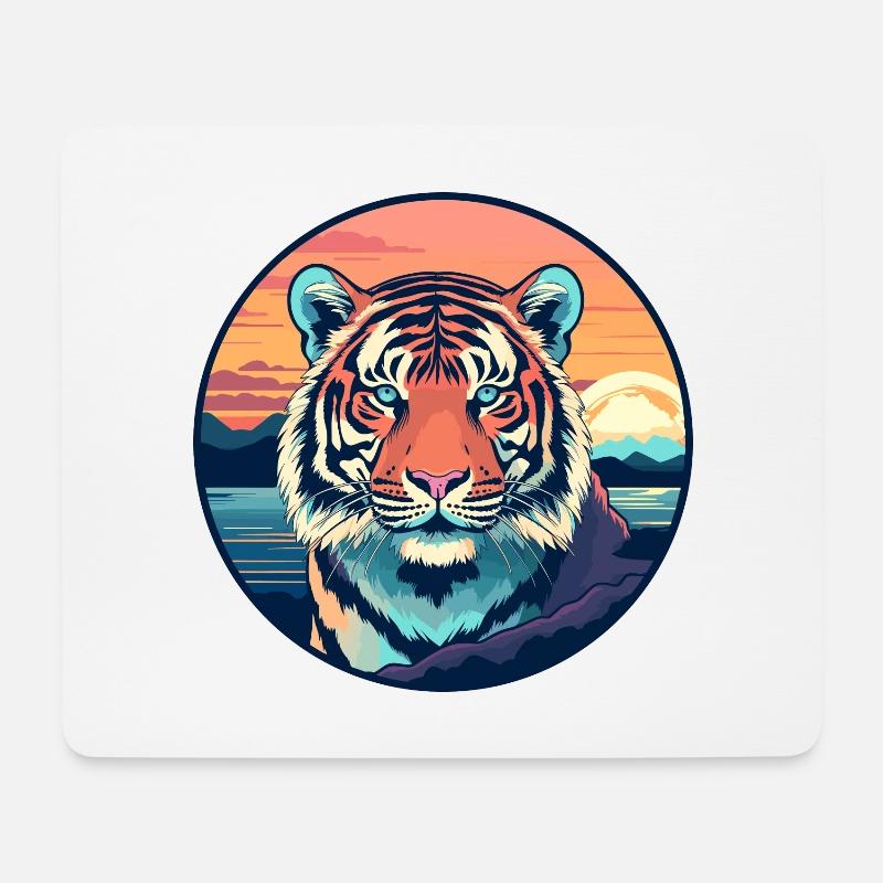 Tiger Buntes Aquarell Cartoon Kawaii Tier - Mousepad (Querformat) - Weiß