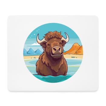 Bison Watercolor Cartoon Kawaii Clipart Animal - Mouse Pad (horizontal) - white - Front