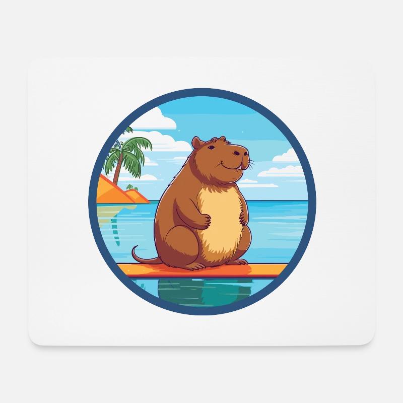 Capybara Aquarell Cartoon Kawaii Clipart Tier - Mousepad (Querformat) - Weiß