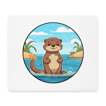 Loutre aquarelle dessin animé Kawaii Clipart Animal - Tapis de souris (format paysage) - blanc - Devant