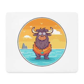 Yak aquarelle dessin animé Kawaii Clipart Animal - Tapis de souris (format paysage) - blanc - Devant