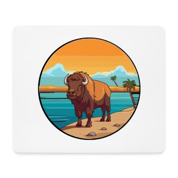 Bison Watercolor Cartoon Kawaii Clipart Animal - Mouse Pad (horizontal) - white - Front