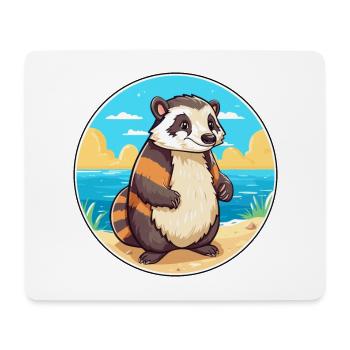 Blaireau Aquarelle Dessin Animé Kawaii Clipart Animal - Tapis de souris (format paysage) - blanc - Devant