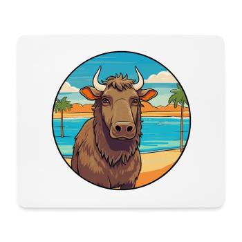 Buffalo Watercolor Cartoon Kawaii Clipart Animal - Mouse Pad (horizontal) - white - Front