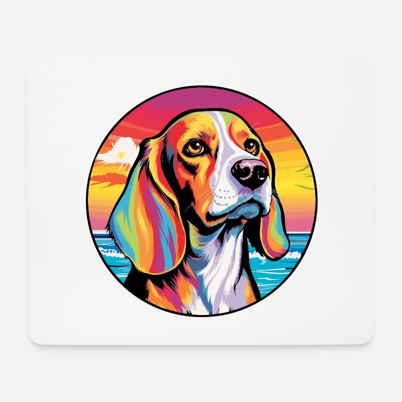 Beagle Harrier Hunderasse Bunte Karikatur Watercol - Mousepad (Querformat) - Weiß
