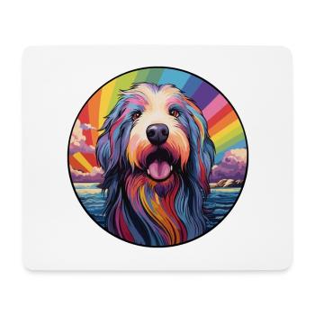 Bearded Collie Dog Breeded Colorful Cartoon Watercol - Tapis de souris (format paysage) - blanc - Devant