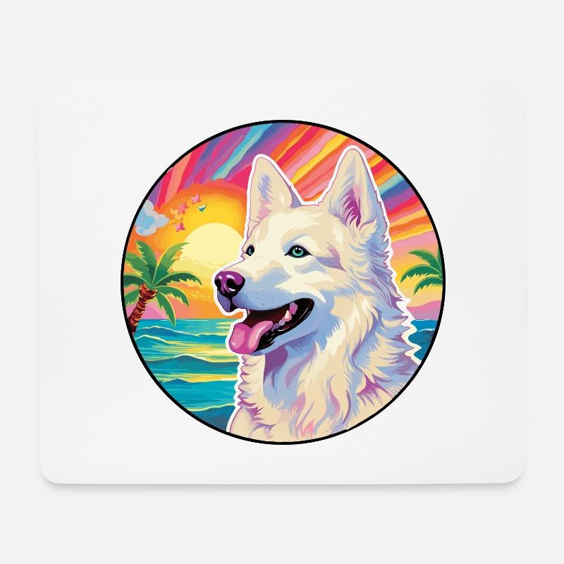 Berger Blanc Suisse Race De Chien Coloré Dessin Animé Wat - Tapis de souris (format paysage) - blanc