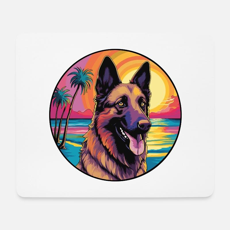 Belgischer Schäferhund Rasse Bunte Karikatur Wasserc - Mousepad (Querformat) - Weiß