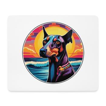 Doberman chien race coloré dessin animé aquarelle - Tapis de souris (format paysage) - blanc - Devant