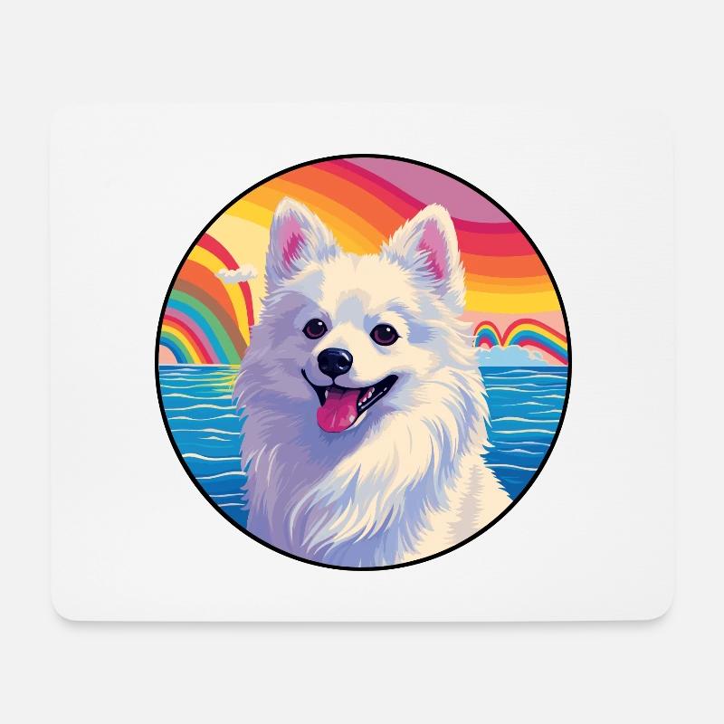 Japanischer Spitz Hunderasse Bunte Karikatur Watercol - Mousepad (Querformat) - Weiß