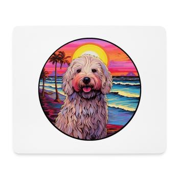 Komondor Dog Breed Aquarelle de dessin animé coloré - Tapis de souris (format paysage) - blanc - Devant