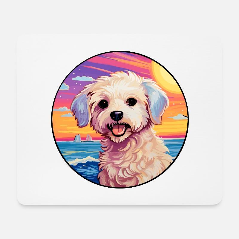 Maltipoo Hunderasse Buntes Karikatur-Aquarell - Mousepad (Querformat) - Weiß