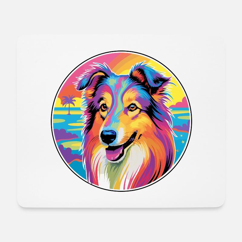 Rauer Collie Hund Rasse Bunte Karikatur Aquarell - Mousepad (Querformat) - Weiß
