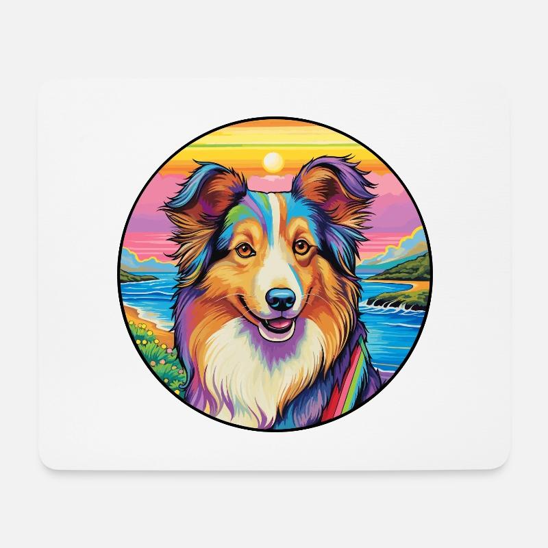 Sheltie Hunderasse Buntes Karikatur-Aquarell - Mousepad (Querformat) - Weiß