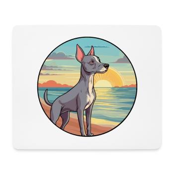 American Hairless Terrier Chien Race Dessin Animé Pet - Tapis de souris (format paysage) - blanc - Devant