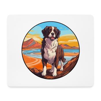 Landseer chien race dessin animé kawaii clipart chien animal de compagnie - Tapis de souris (format paysage) - blanc - Devant