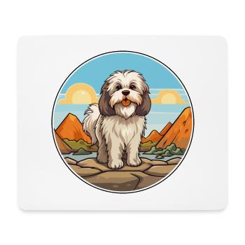 Lhasa Apso Hund Rasse Cartoon Kawaii Clipart Hund - Mousepad (Querformat) - Weiß - Vorne