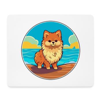 Spitz de Poméranie chien race Cartoon Kawaii Clipart - Tapis de souris (format paysage) - blanc - Devant