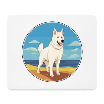 White Shepherd Dog Breed Cartoon Kawaii Clipart - Mouse Pad (horizontal) - white - Front