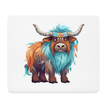 Yak Aquarelle Colorée Dessin Animé Kawaii Animal - Tapis de souris (format paysage) - blanc - Devant