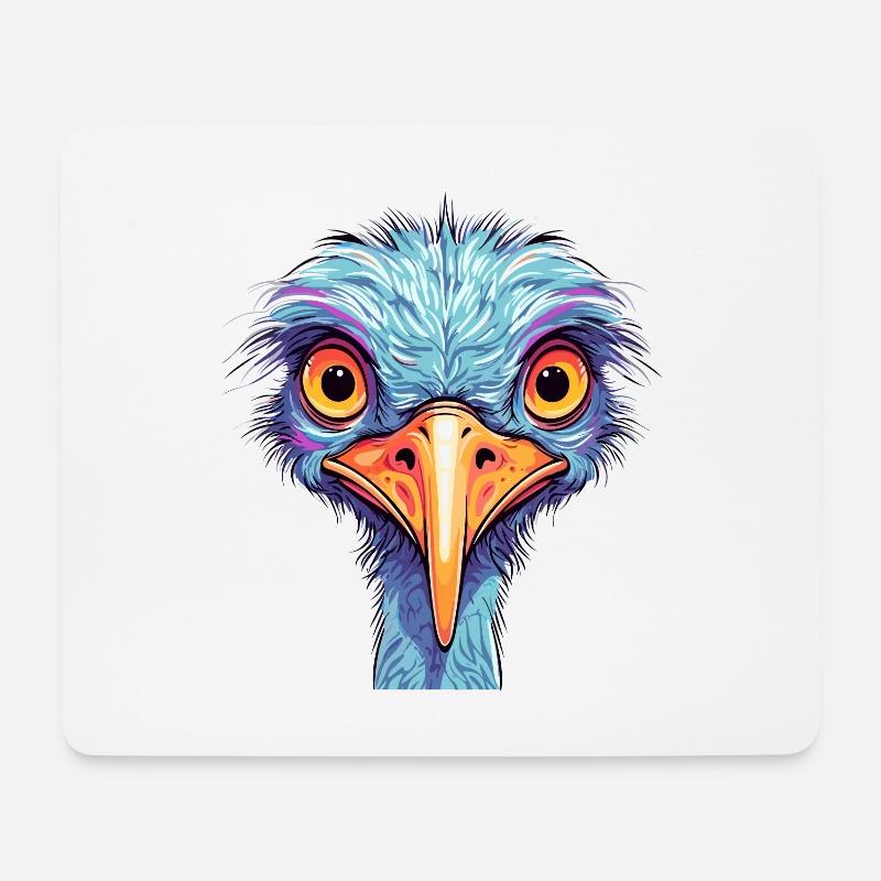 Strauß buntes Aquarell Cartoon Kawaii Tier - Mousepad (Querformat) - Weiß
