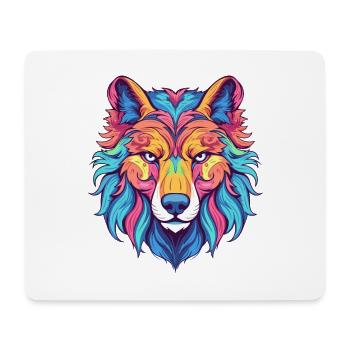 Wolf Colorful Watercolor Cartoon Kawaii Animal - Mouse Pad (horizontal) - white - Front
