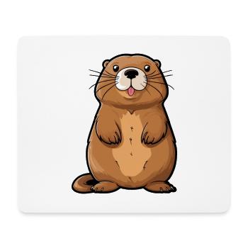 Beaver Cute Cartoon Kawaii Watercolor Animal Pet - Mouse Pad (horizontal) - white - Front