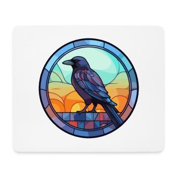 Crow Stained Glass Colorful Cartoon Kawaii Animal - Mouse Pad (horizontal) - white - Front
