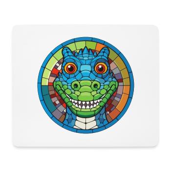 Crocodile vitrail coloré dessin animé Kawaii An - Tapis de souris (format paysage) - blanc - Devant