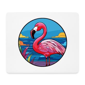 Flamant rose vitrail coloré dessin animé Kawaii Ani - Tapis de souris (format paysage) - blanc - Devant
