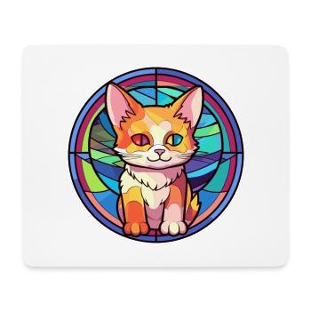 Chaton vitrail coloré dessin animé Kawaii Anima - Tapis de souris (format paysage) - blanc - Devant
