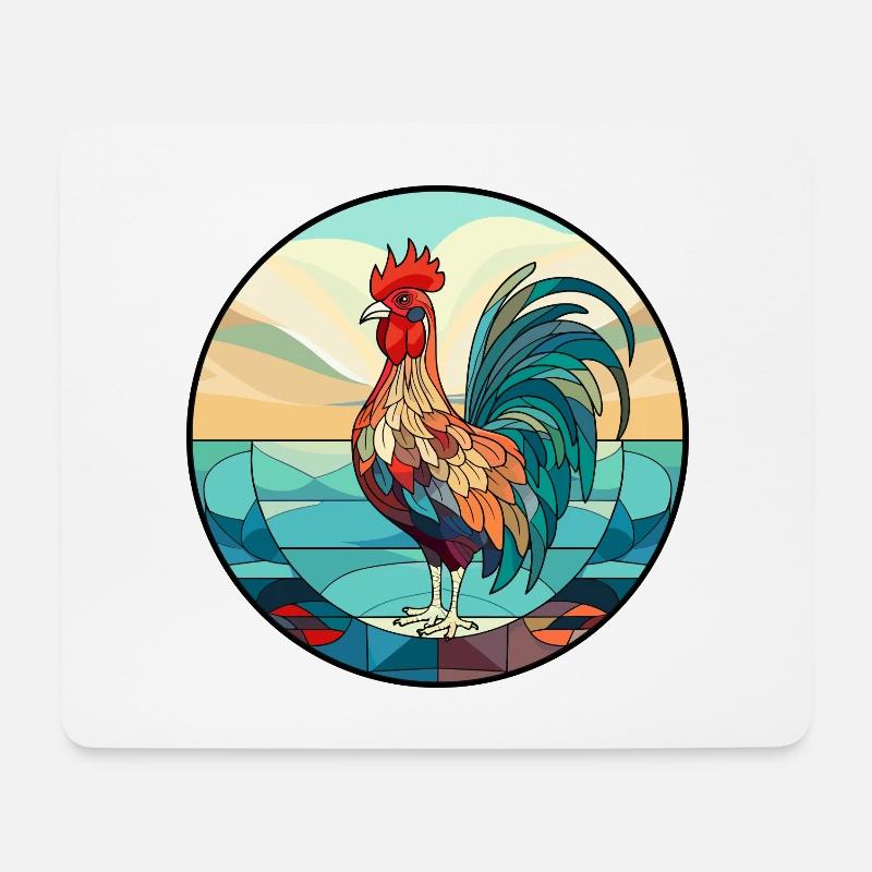 Hahn Buntes Glas Bunte Karikatur Kawaii Anim - Mousepad (Querformat) - Weiß