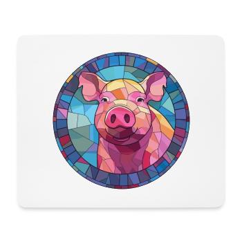 Schwein Buntglas bunte Karikatur Kawaii Tier - Mousepad (Querformat) - Weiß - Vorne