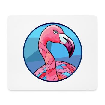 Flamant rose vitrail coloré dessin animé Kawaii Ani - Tapis de souris (format paysage) - blanc - Devant